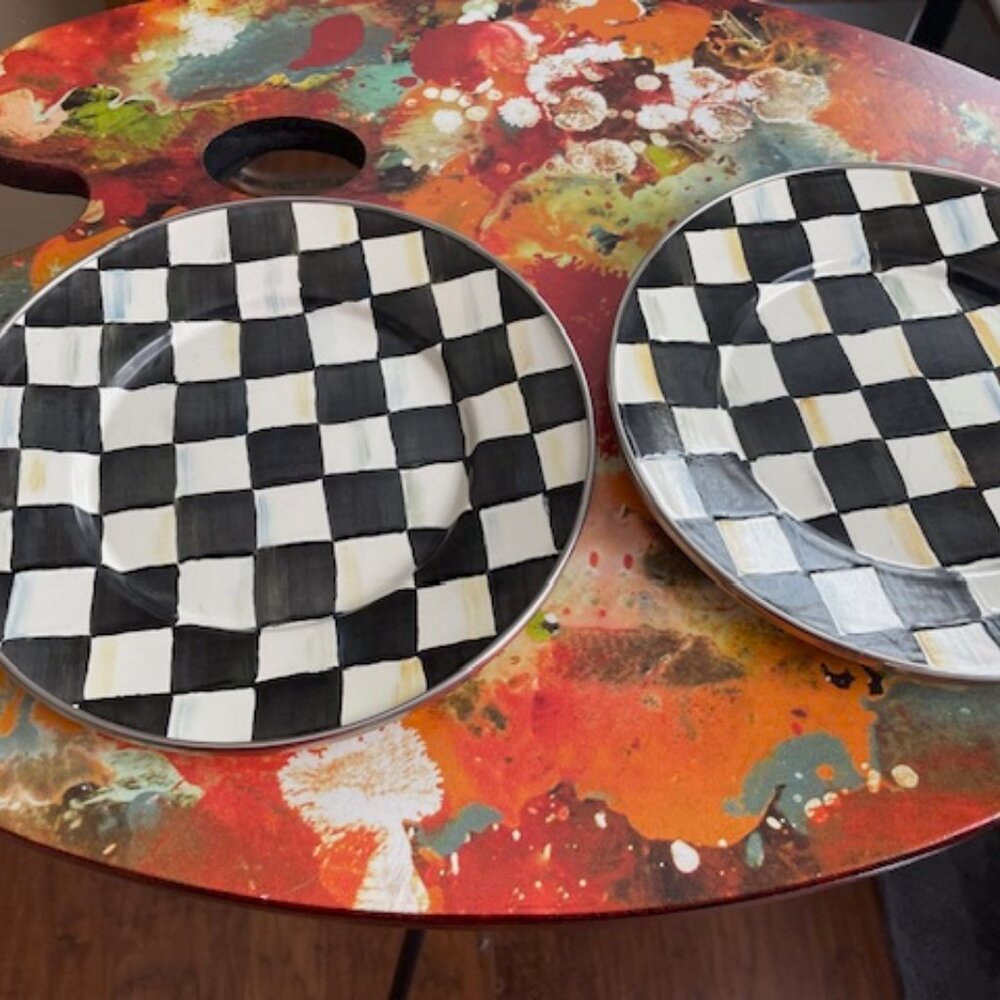 (2) MacKenzie-Childs Courtly Check 8 1/4" Salad or Dessert Plates (Gently used)